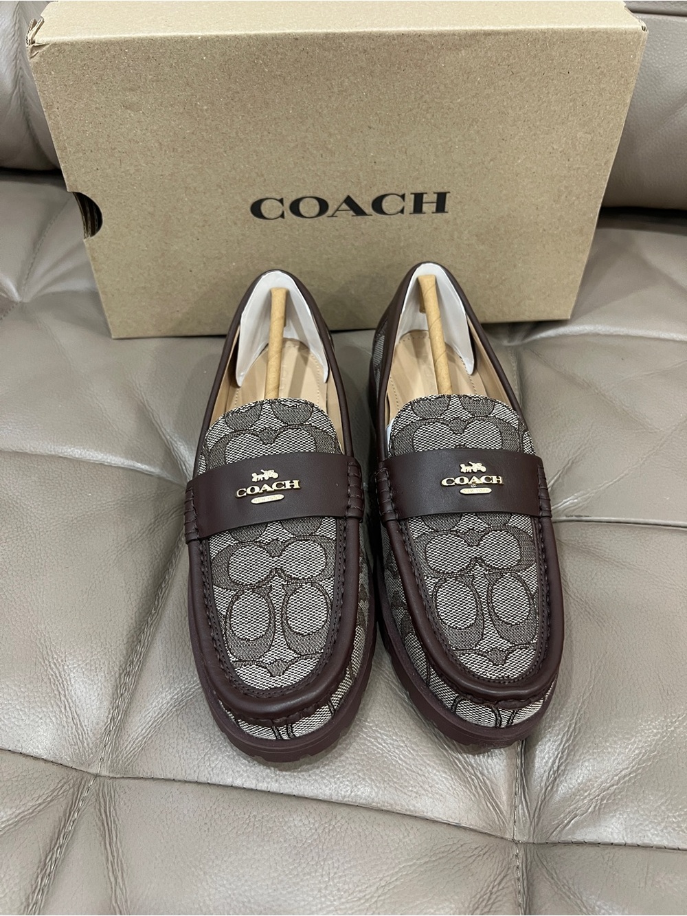 Coach Brown Signature Logo Penny Loafers with Gold Hardware Women Size 6